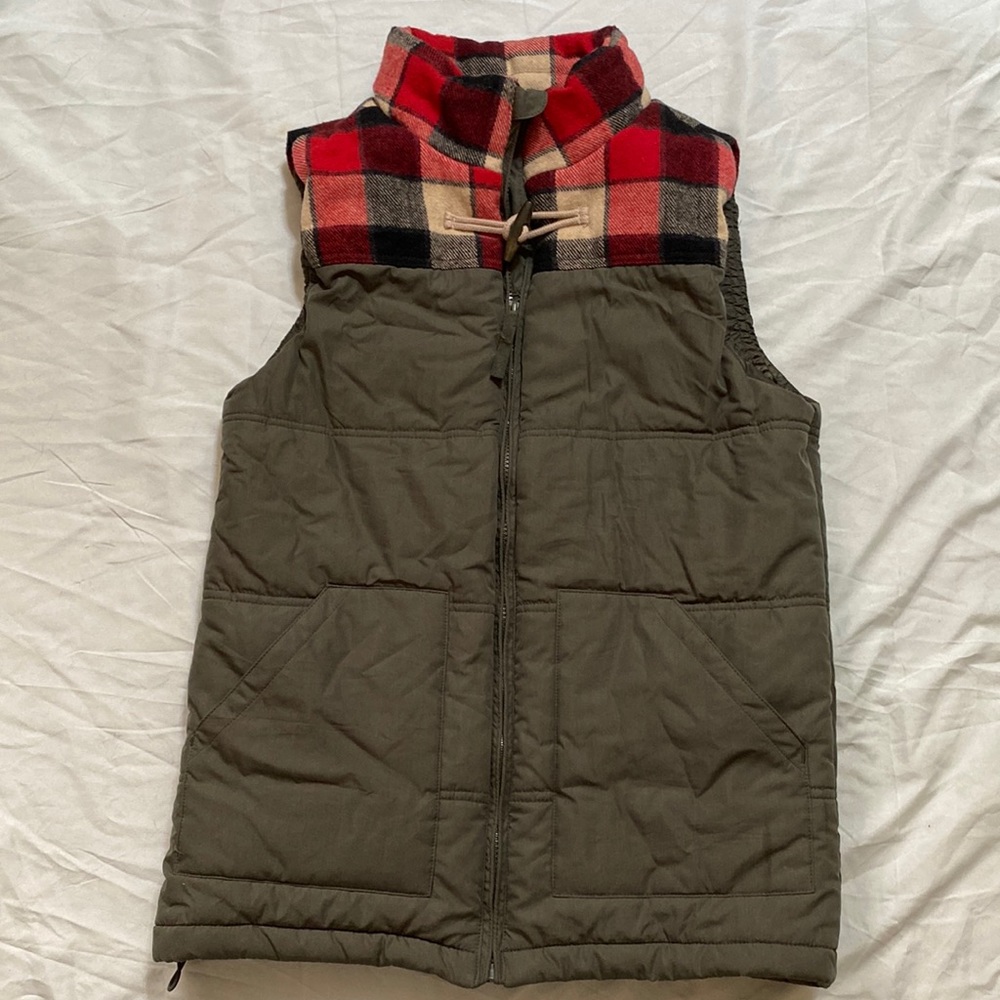 1991 Green/Red Plaid Puffer Vest Small